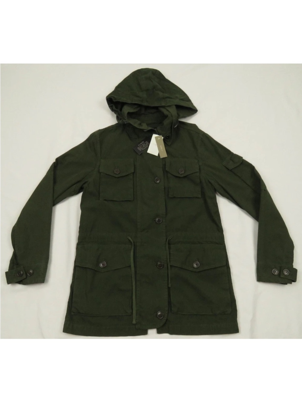 NWT J Crew Military Field Cargo Utility Hooded Full Zip Button Coat Jacket XS